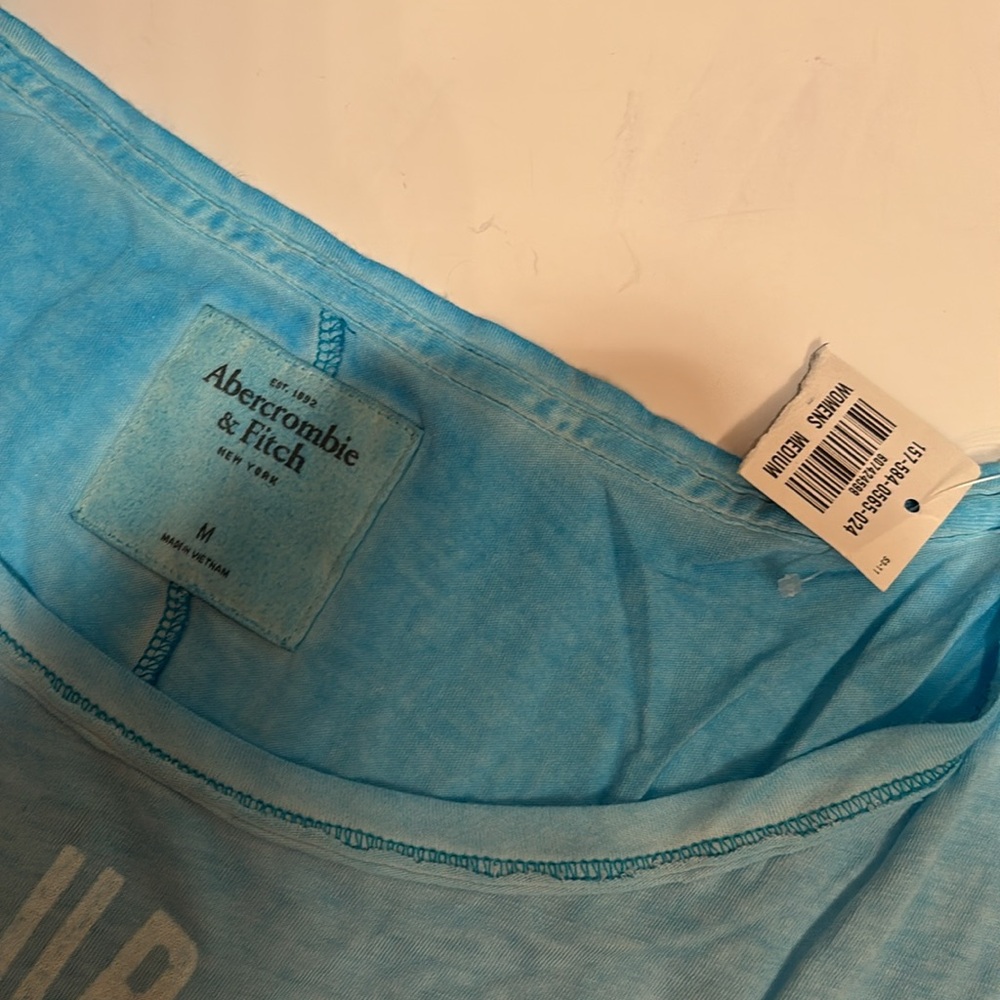NWT Abercrombie & Fitch Light Blue Graphic Tee M Soft thin swim up pub - Picture 3 of 9